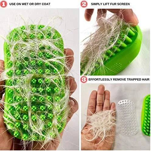 Tank and Sherman Dog Shampoo Rubber Brush - Easy to Clean Dog Bath Brush with Fur Catching Screen - Soft 4 Point Bristle Cat and Dog Brush - Enjoy Dog Bathing and Dog Grooming Once Again