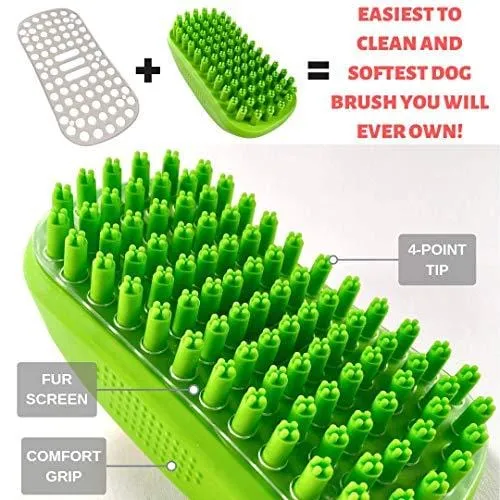 Tank and Sherman Dog Shampoo Rubber Brush - Easy to Clean Dog Bath Brush with Fur Catching Screen - Soft 4 Point Bristle Cat and Dog Brush - Enjoy Dog Bathing and Dog Grooming Once Again