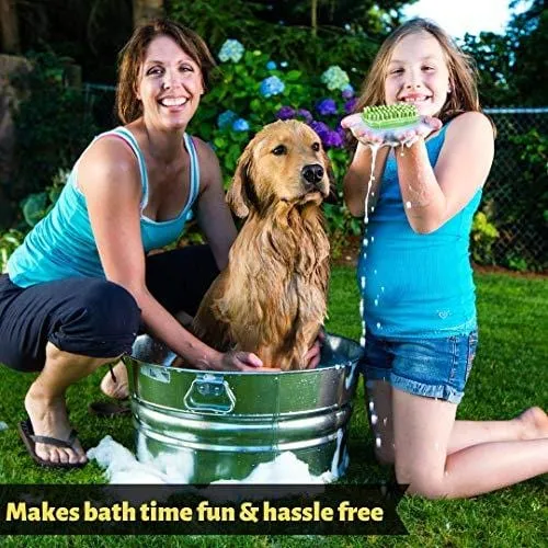 Tank and Sherman Dog Shampoo Rubber Brush - Easy to Clean Dog Bath Brush with Fur Catching Screen - Soft 4 Point Bristle Cat and Dog Brush - Enjoy Dog Bathing and Dog Grooming Once Again
