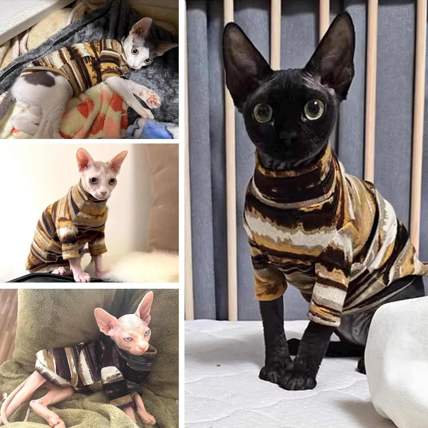 T'CHAQUE Sphynx Clothes, Cat Clothes for Hairless Cats, Stretchy Pullover Shirts, Soft Sweaters for Sphynx, Cornish Rex, and Devon Rex, Cozy Pajamas for Hairless Breeds, Yellow,M