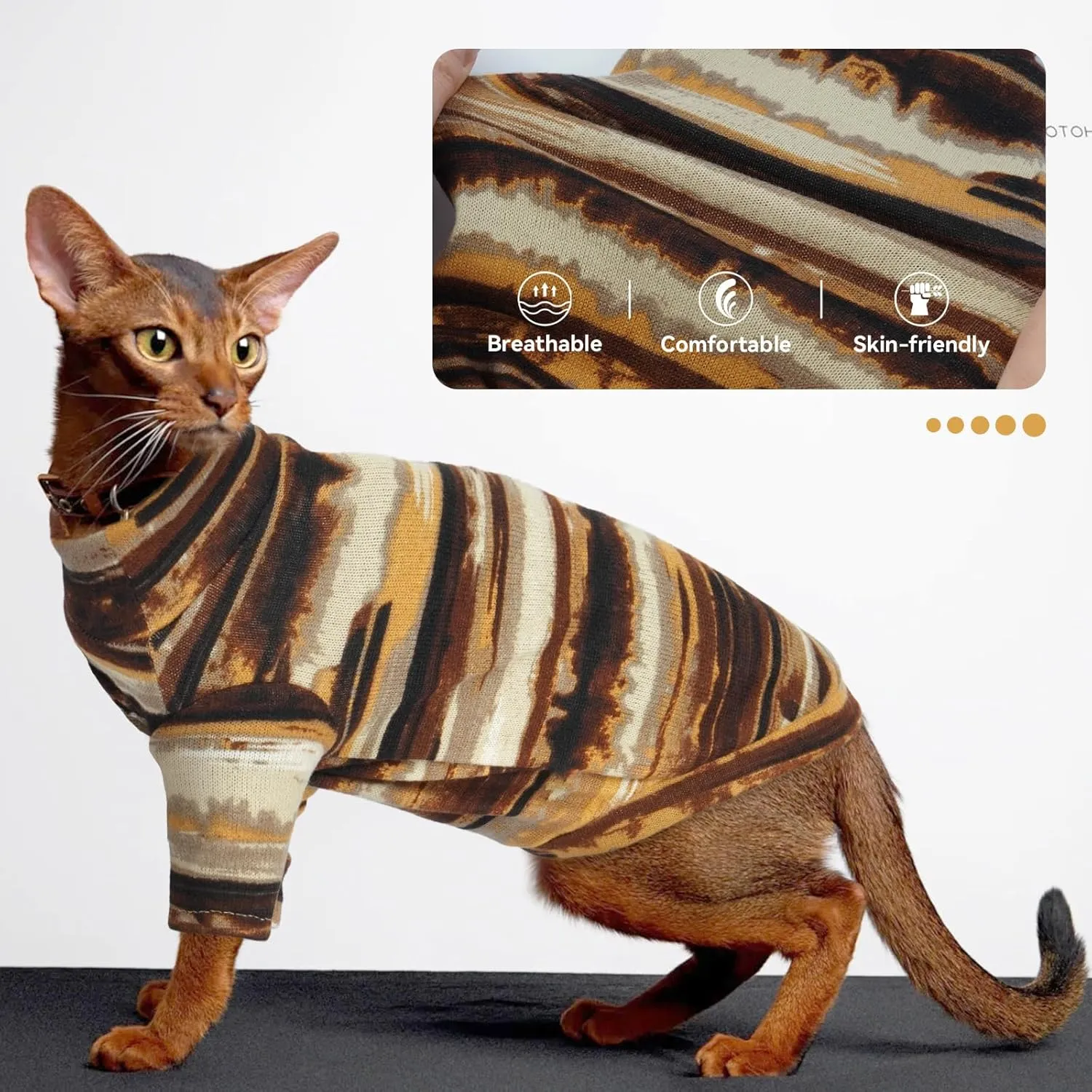 T'CHAQUE Sphynx Clothes, Cat Clothes for Hairless Cats, Stretchy Pullover Shirts, Soft Sweaters for Sphynx, Cornish Rex, and Devon Rex, Cozy Pajamas for Hairless Breeds, Yellow,M