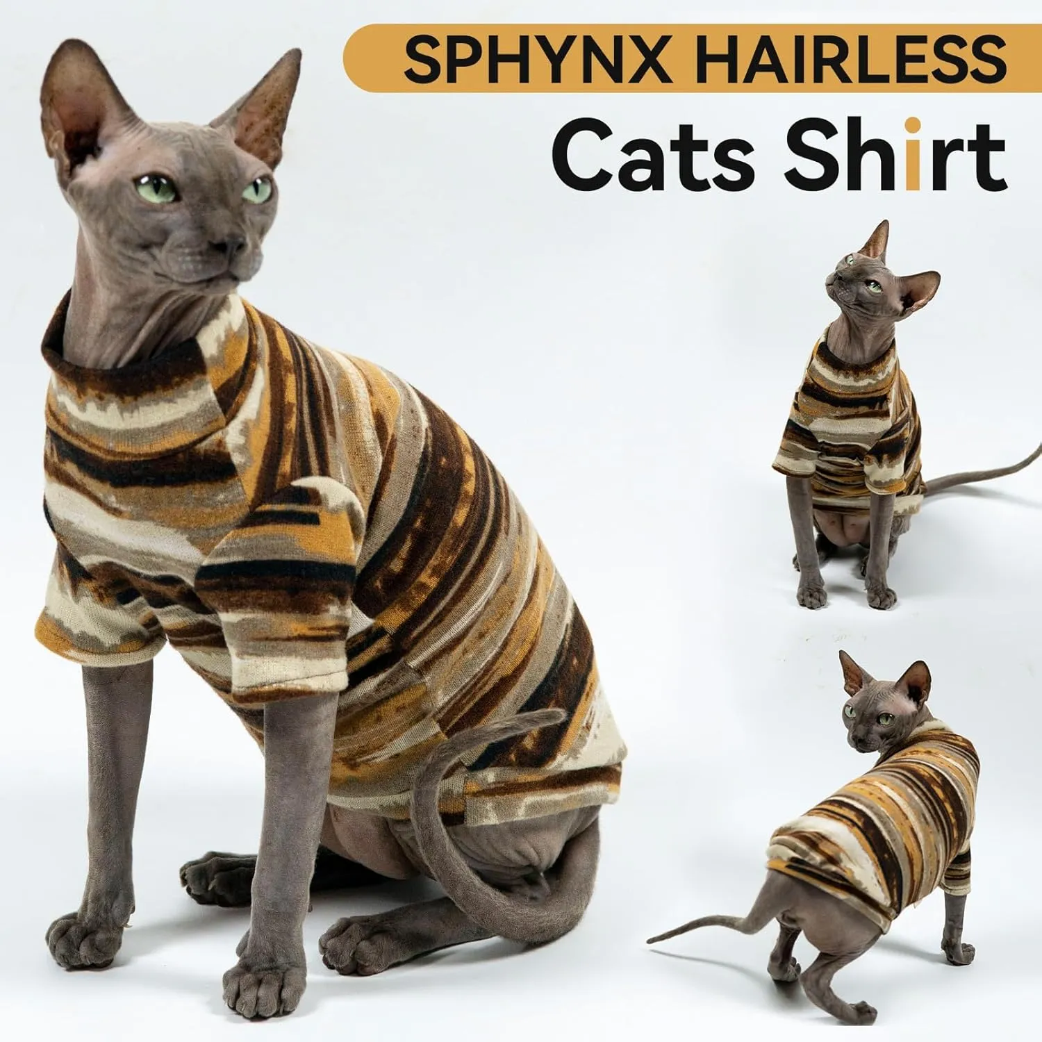 T'CHAQUE Sphynx Clothes, Cat Clothes for Hairless Cats, Stretchy Pullover Shirts, Soft Sweaters for Sphynx, Cornish Rex, and Devon Rex, Cozy Pajamas for Hairless Breeds, Yellow,M