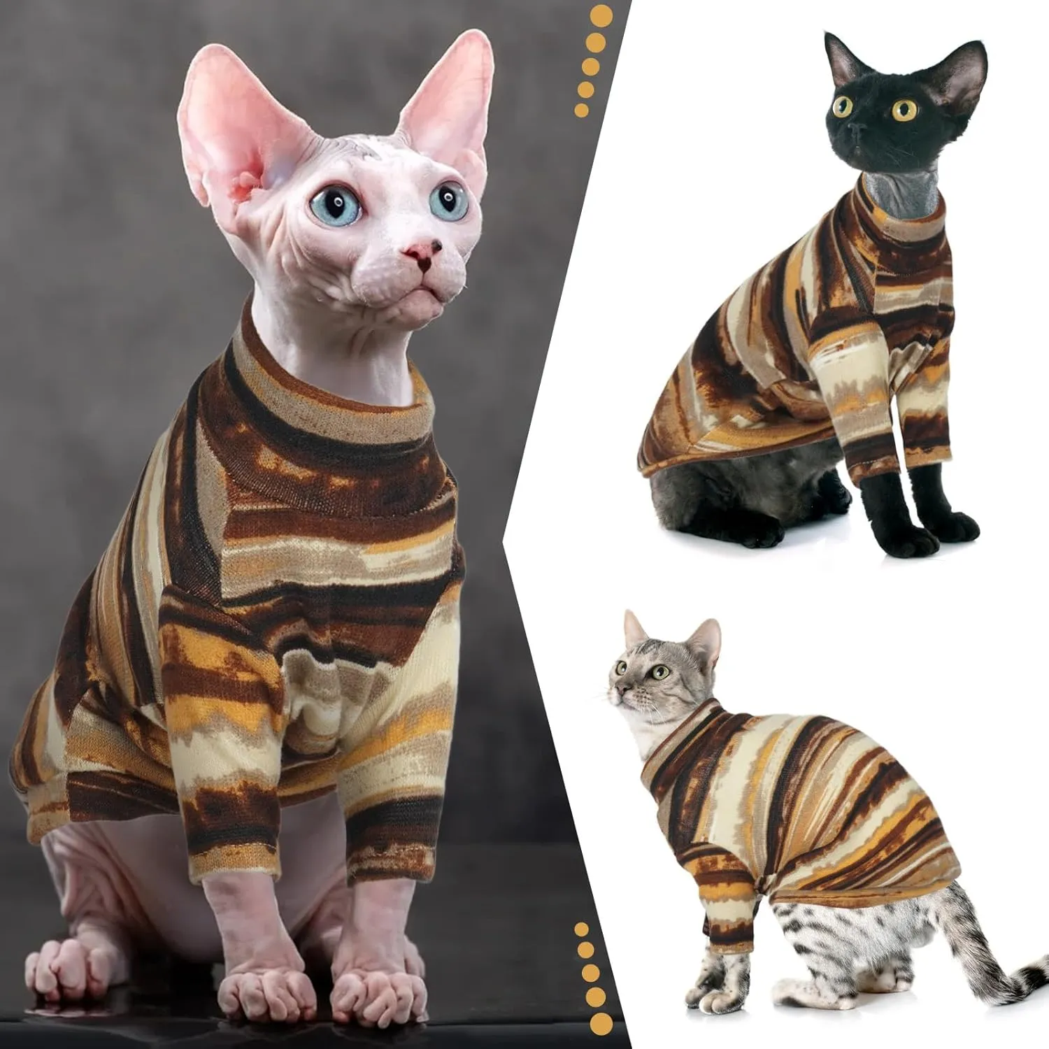 T'CHAQUE Sphynx Clothes, Cat Clothes for Hairless Cats, Stretchy Pullover Shirts, Soft Sweaters for Sphynx, Cornish Rex, and Devon Rex, Cozy Pajamas for Hairless Breeds, Yellow,M