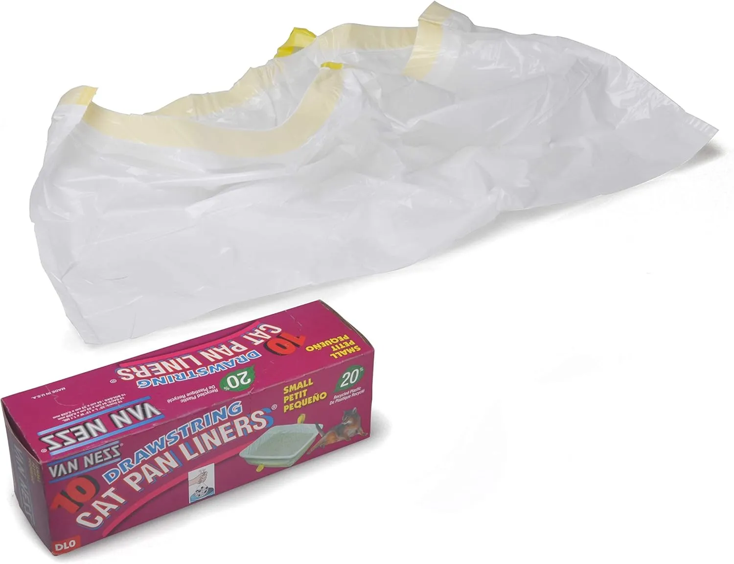 Van Ness Small Drawstring Cat Litter Box Liners, 10 Count, White