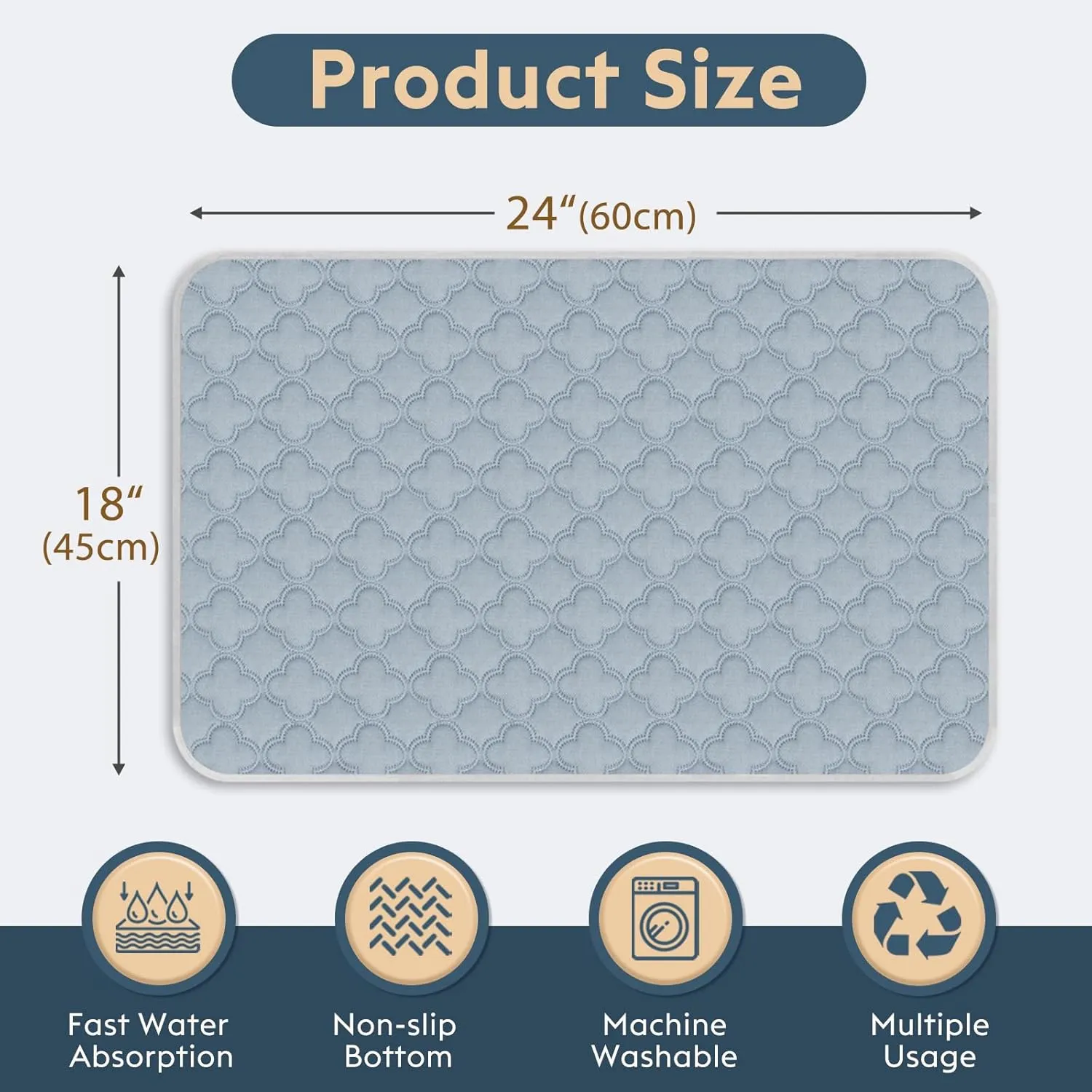 Washable Pee Pads for Dogs - 2 Pack Reusable Pee PadsWaterproof Puppy PadsPet Training PadsSuper Absorbent with Dog Paw Shape Non-Slip Backing (Light Grey, 18" X 24" - 2 Pack)