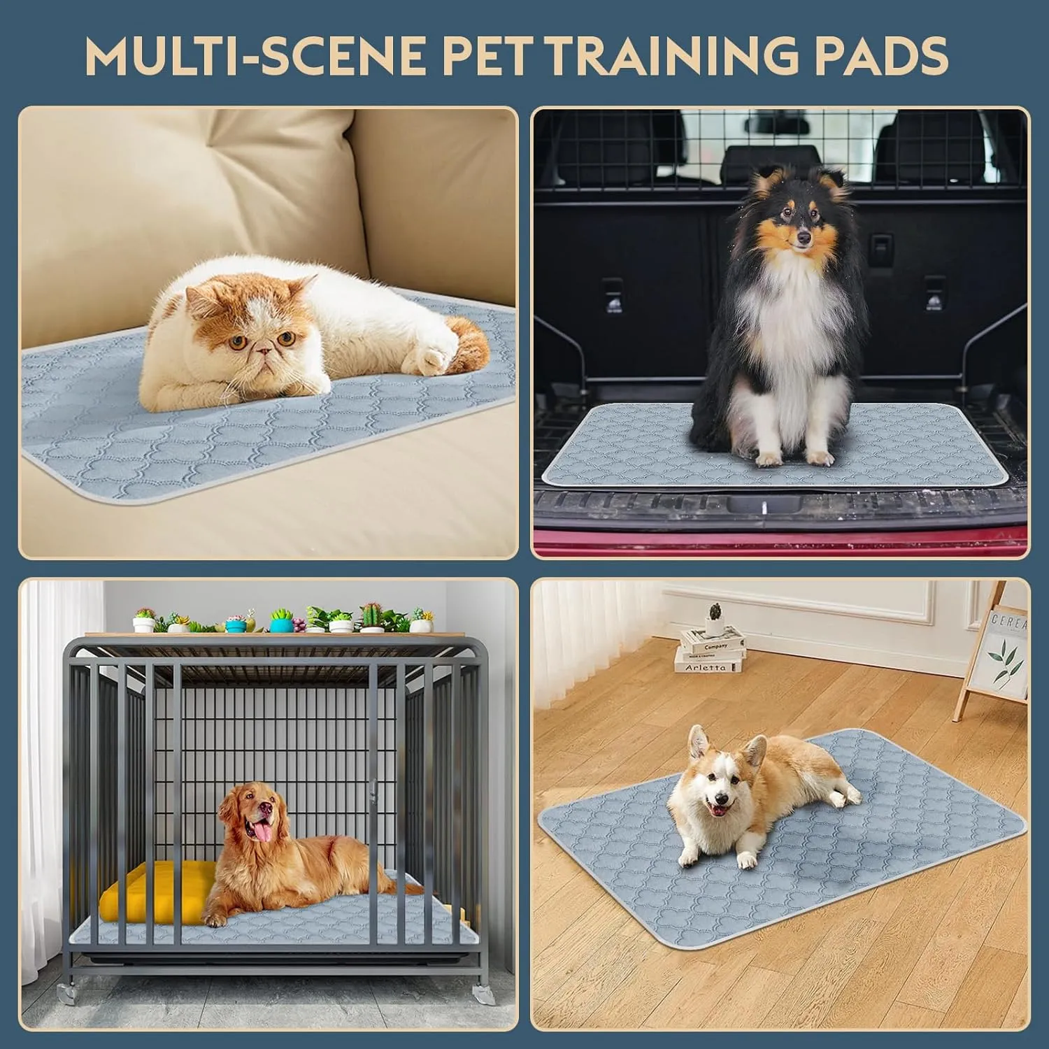 Washable Pee Pads for Dogs - 2 Pack Reusable Pee PadsWaterproof Puppy PadsPet Training PadsSuper Absorbent with Dog Paw Shape Non-Slip Backing (Light Grey, 18" X 24" - 2 Pack)