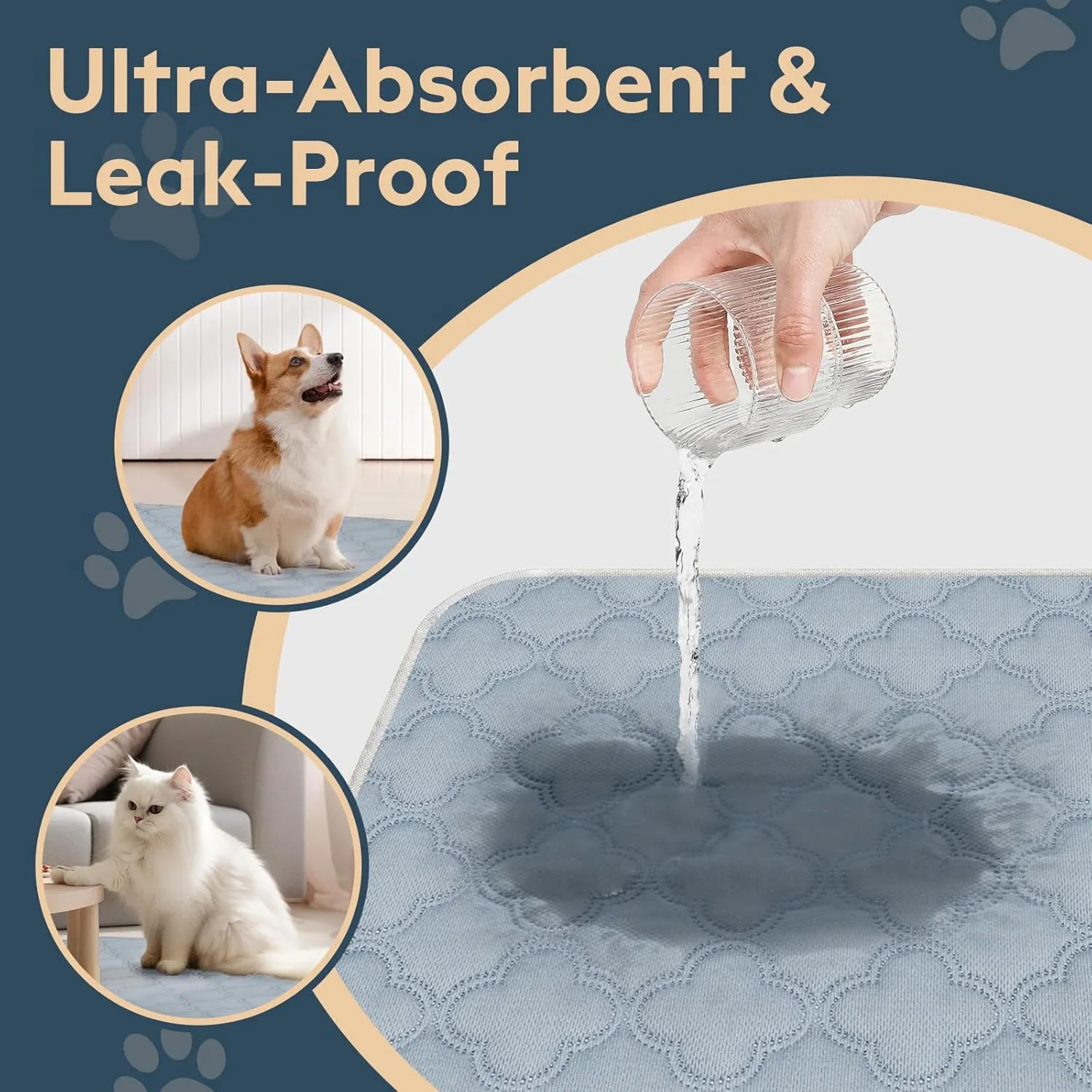 Washable Pee Pads for Dogs - 2 Pack Reusable Pee PadsWaterproof Puppy PadsPet Training PadsSuper Absorbent with Dog Paw Shape Non-Slip Backing (Light Grey, 18" X 24" - 2 Pack)