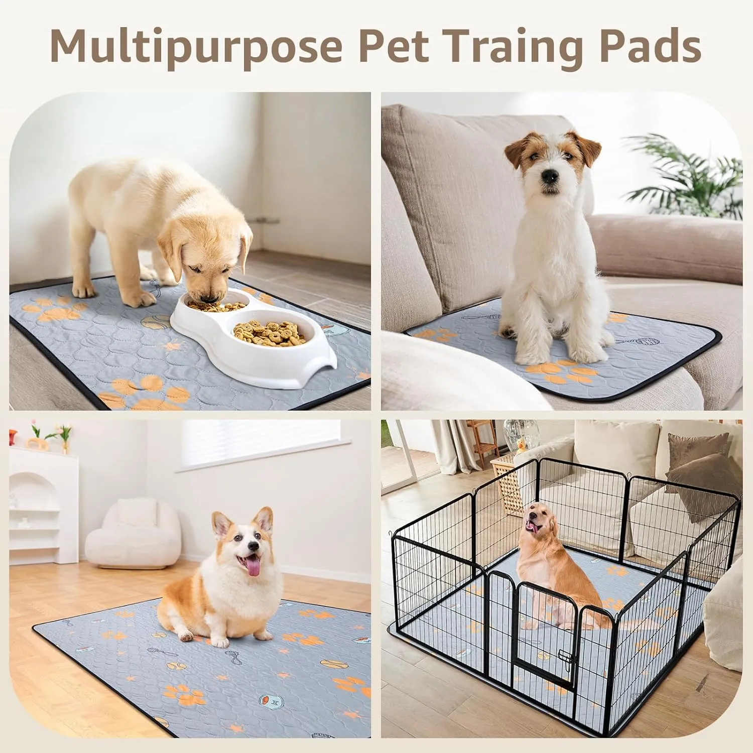 Washable Pee Pads for Dogs, 2 Pack Reusable Puppy Pads with Cute Pattern, Super Absorbent Potty Pads for Dogs, Non-Slip and Waterproof Dog Mats for Floor, Whelping Box, Crate, Sofa, Car Seat, 18"x24"