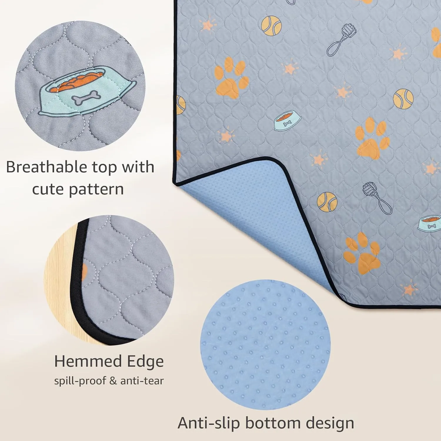 Washable Pee Pads for Dogs, 2 Pack Reusable Puppy Pads with Cute Pattern, Super Absorbent Potty Pads for Dogs, Non-Slip and Waterproof Dog Mats for Floor, Whelping Box, Crate, Sofa, Car Seat, 18"x24"