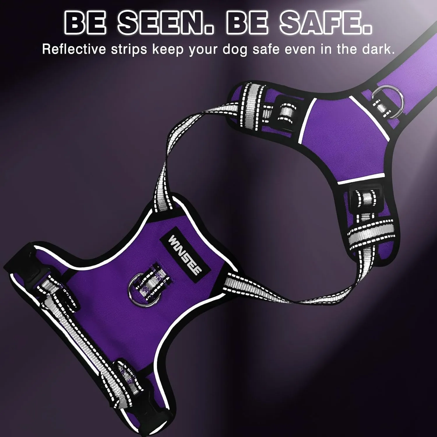 WINSEE Dog Harness No Pull, Pet Harnesses with Dog Collar, Adjustable Reflective Oxford Outdoor Vest, Front/Back Leash Clips for Small, Medium, Large, Extra Large Dogs, Easy Control Handle for Walking