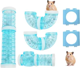 WishLotus Hamster Tubes with 2 Pipe Connection Plates, Adventure External Pipe Set Creative Transparent DIY Connection Tunnel Track to Expand Space Hamster Cage Accessories Hamster Toys (Blue)