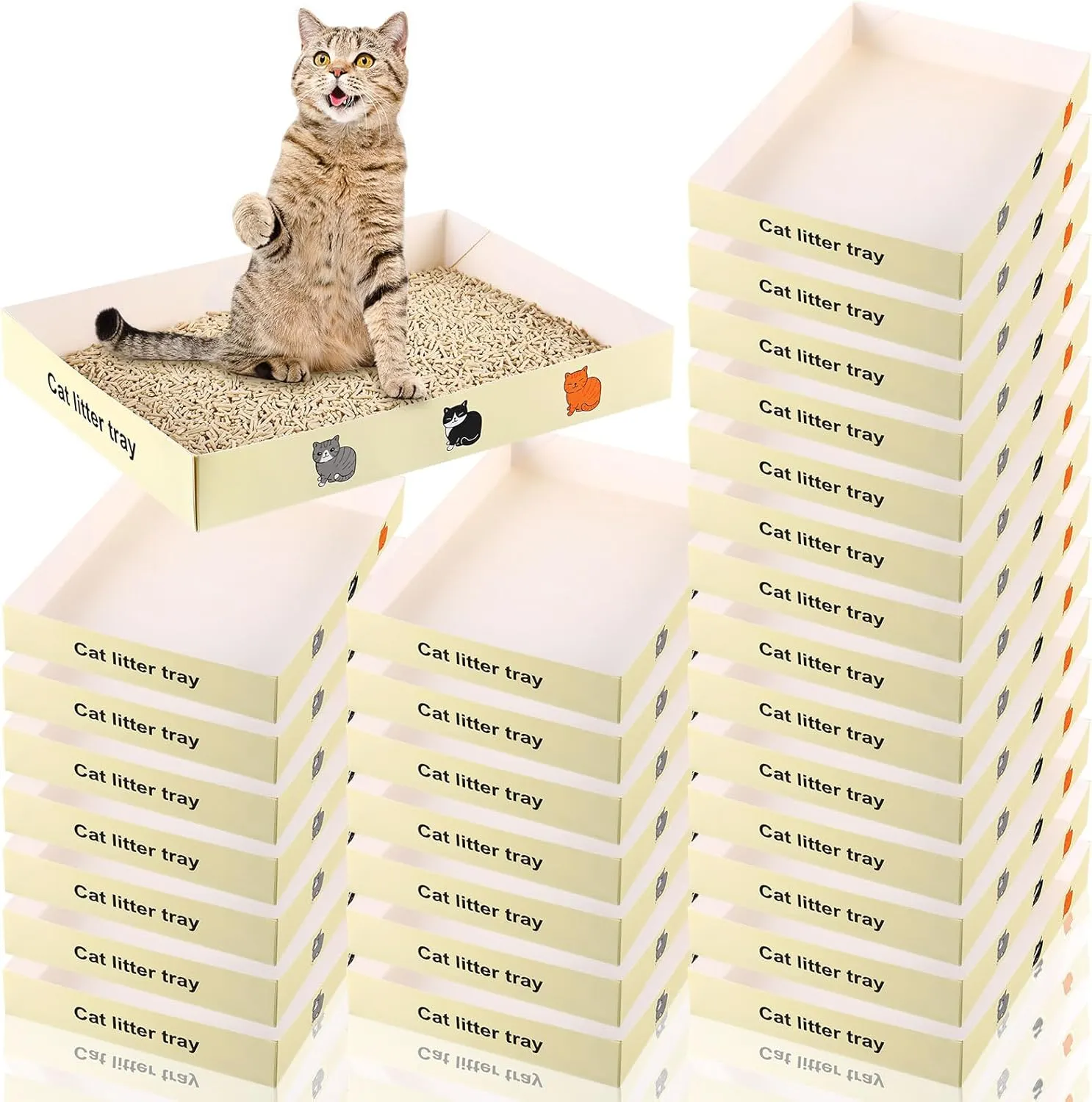 Yaomiao 30 Pack Disposable Cat Litter Box Foldable Cardboard Paper Kitty Tray Travel Portable Kitten Litter Pan Collapsible Low Entry Paper Cat Toilet for Cat Small Pet Indoor Outdoor 13.8 x 10 x 2